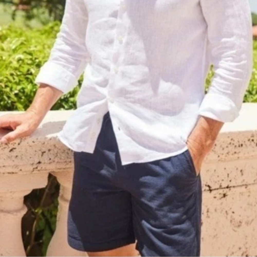 Collars & Co Men’s Small Toscano Linen Cotton Shorts Blue New